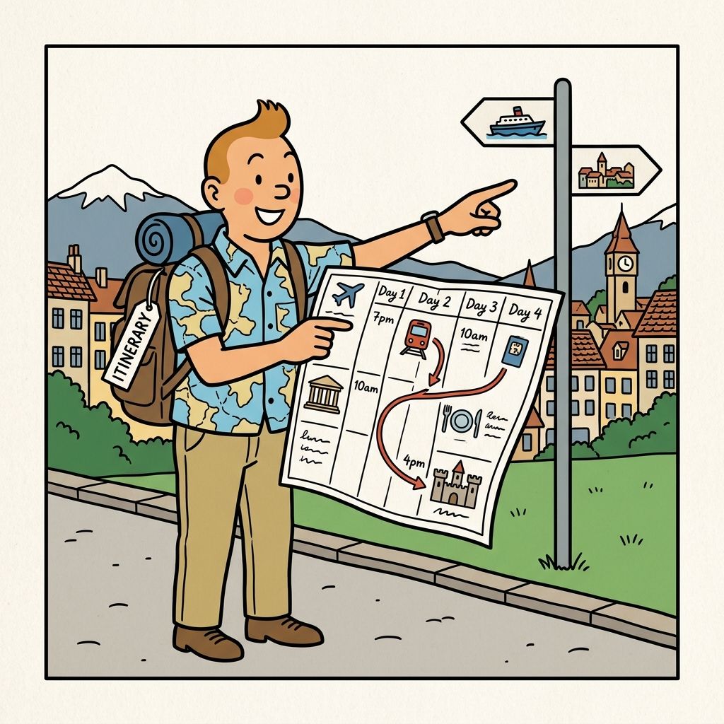 AI mnemonic illustration for the English word "itinerary"
