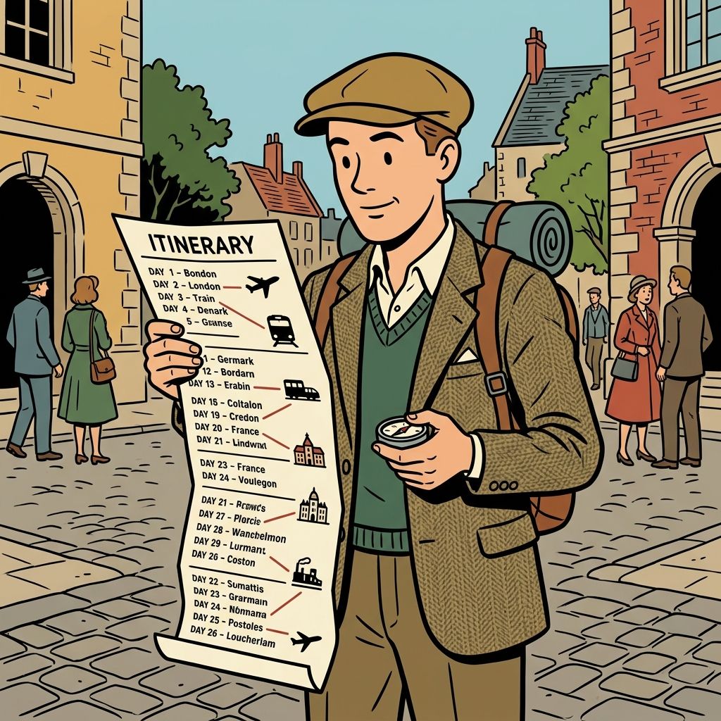 AI mnemonic illustration for the English word "itinerary"