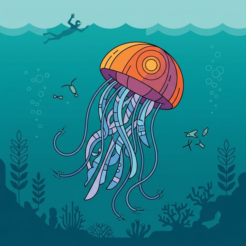 AI mnemonic illustration for the English word "jellyfish"