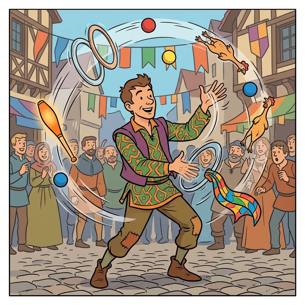 AI mnemonic illustration for the English word "juggler"