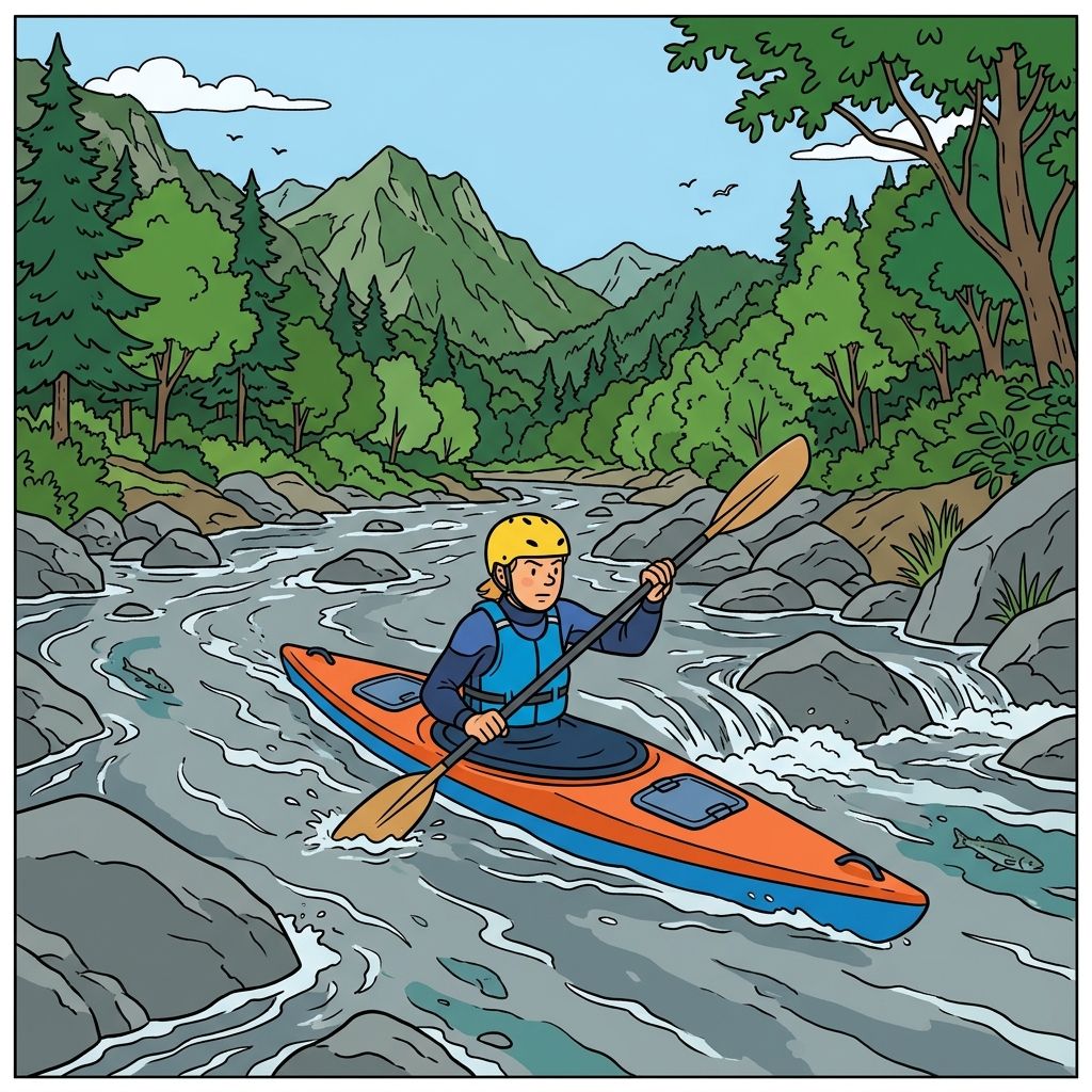 AI mnemonic illustration for the English word "kayak"