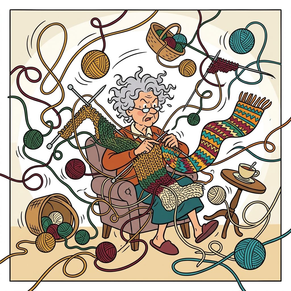 AI mnemonic illustration for the English word "knitting"