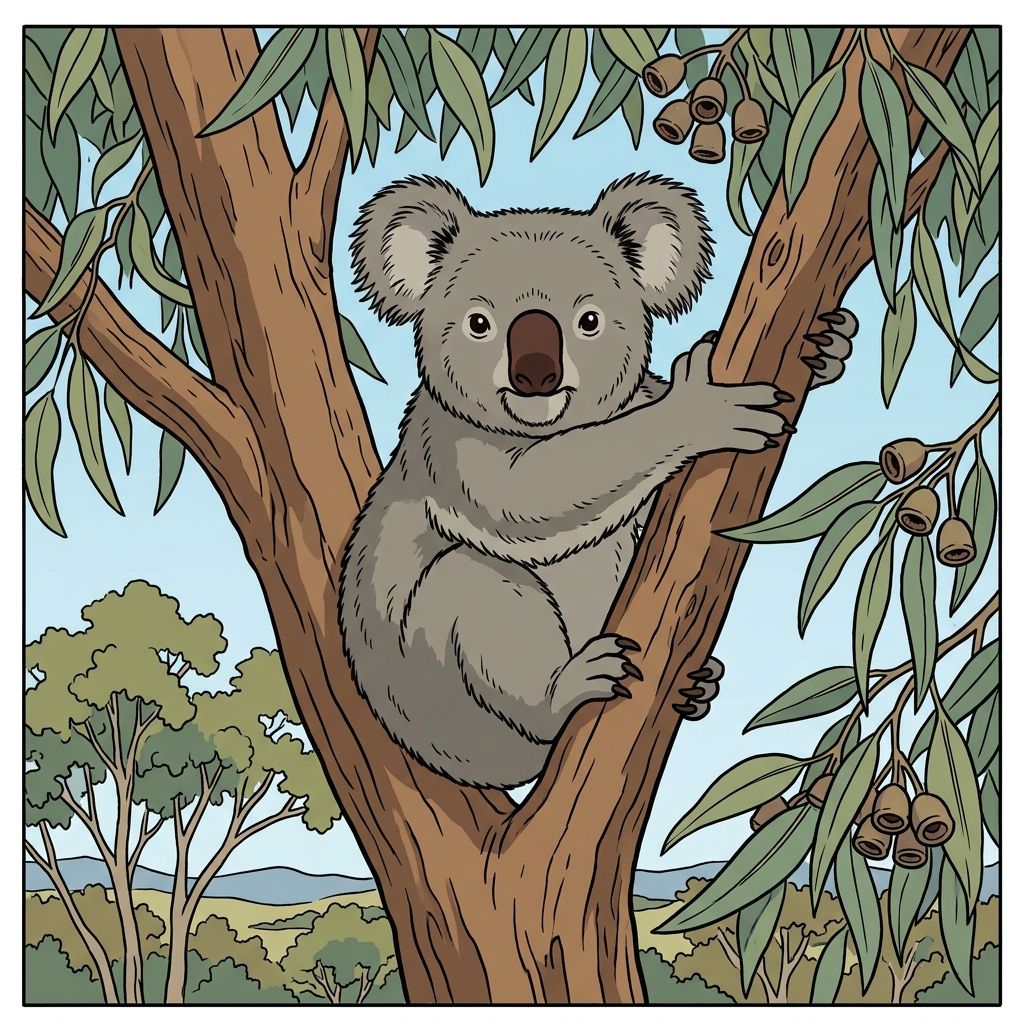 AI mnemonic illustration for the English word "koala"