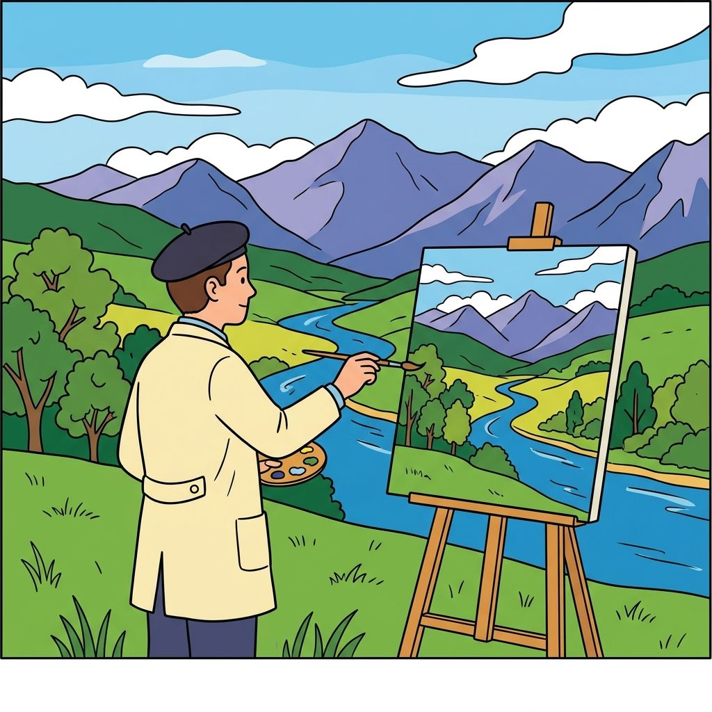 AI mnemonic illustration for the English word "landscape painting"