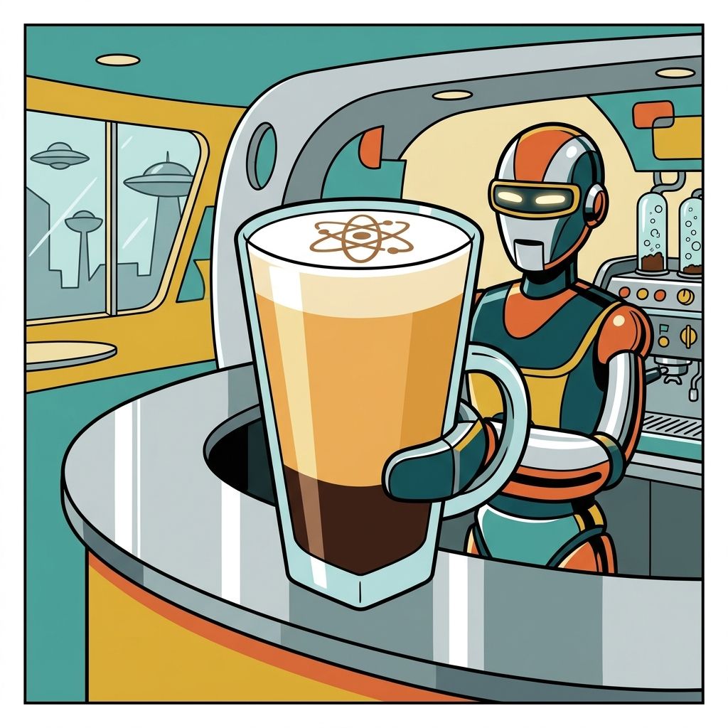 AI mnemonic illustration for the English word "latte"