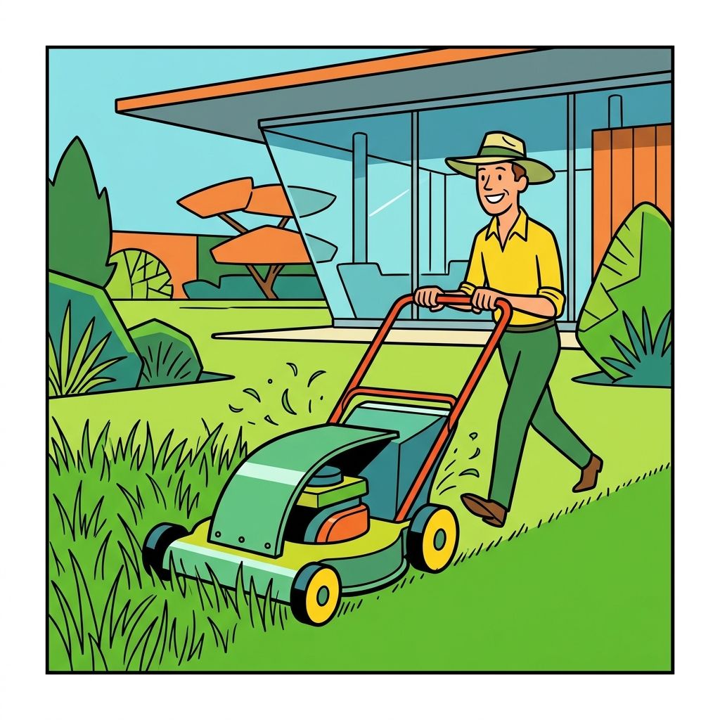 AI mnemonic illustration for the English word "lawn mower"