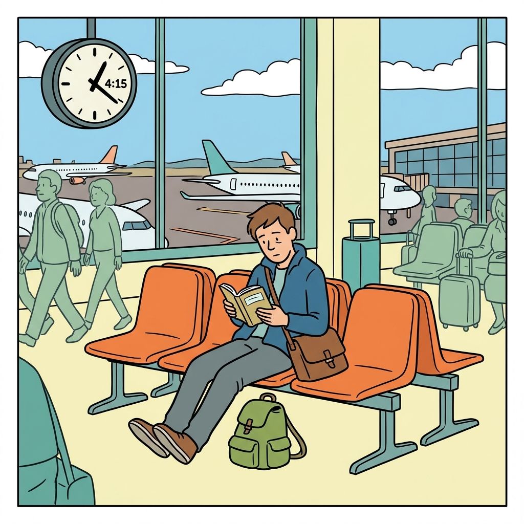 AI mnemonic illustration for the English word "layover"