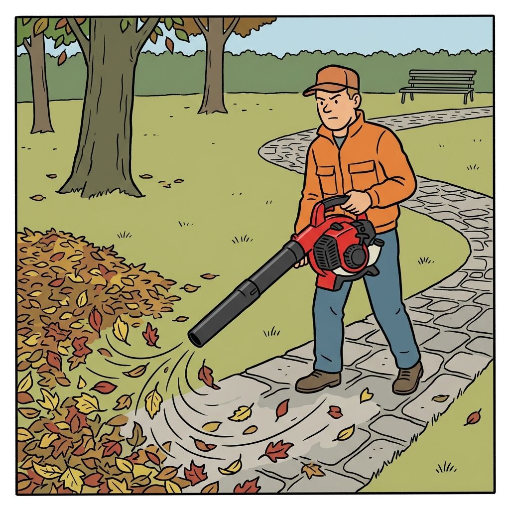 AI mnemonic illustration for the English word "leaf blower"