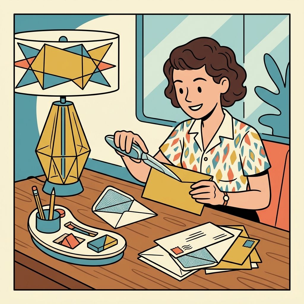 AI mnemonic illustration for the English word "letter opener"