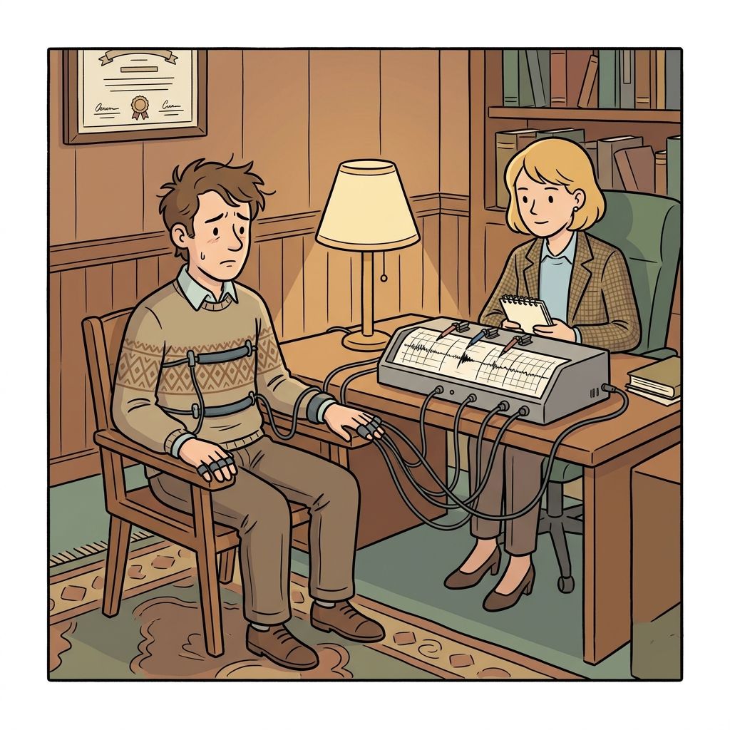 AI mnemonic illustration for the English word "lie detector"