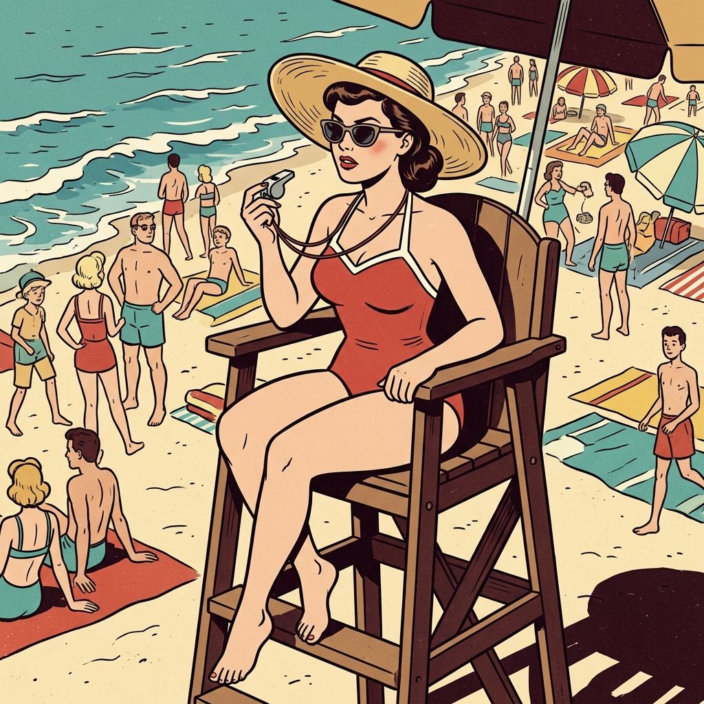 AI mnemonic illustration for the English word "lifeguard"