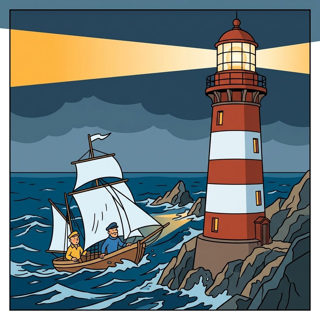 AI mnemonic illustration for the English word "lighthouse"
