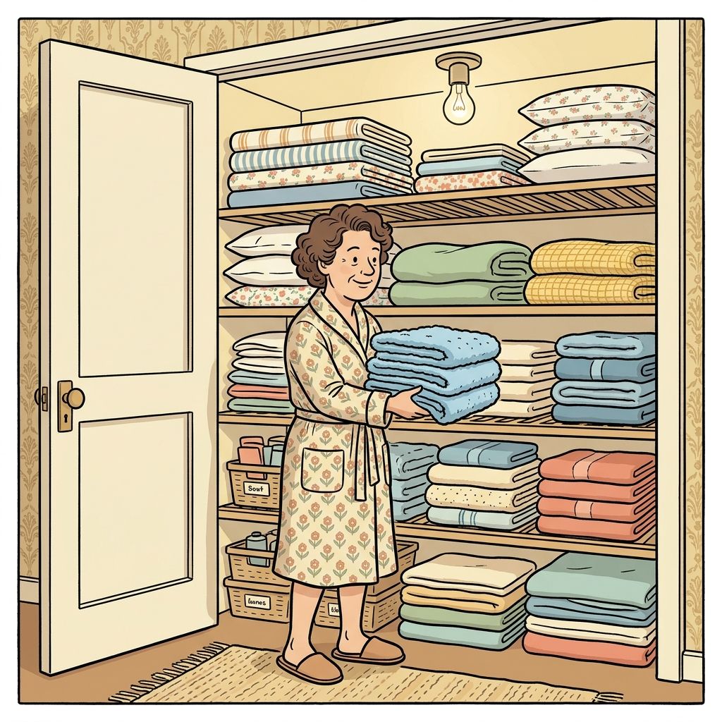 AI mnemonic illustration for the English word "linen closet"