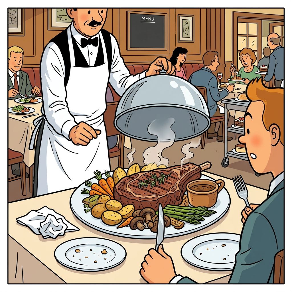 AI mnemonic illustration for the English word "main course"