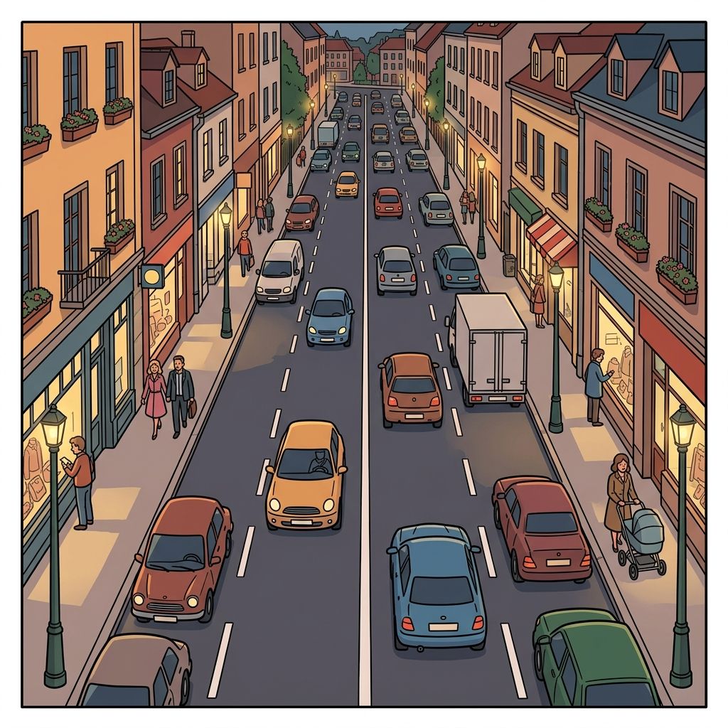 AI mnemonic illustration for the English word "main road"