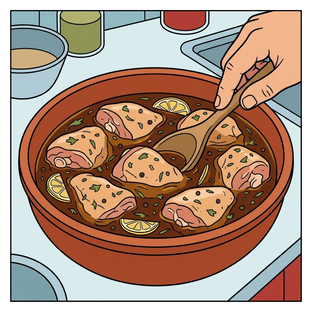 AI mnemonic illustration for the English word "marinate"