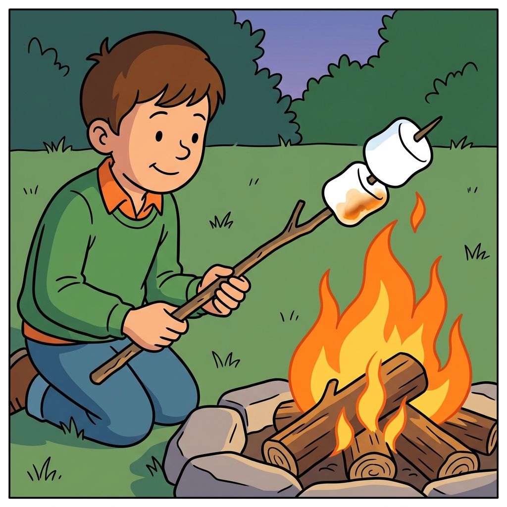 AI mnemonic illustration for the English word "marshmallow stick"
