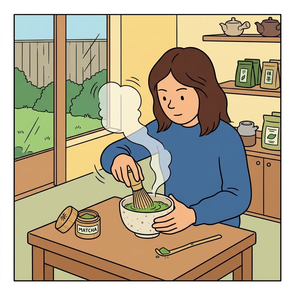 AI mnemonic illustration for the English word "matcha"