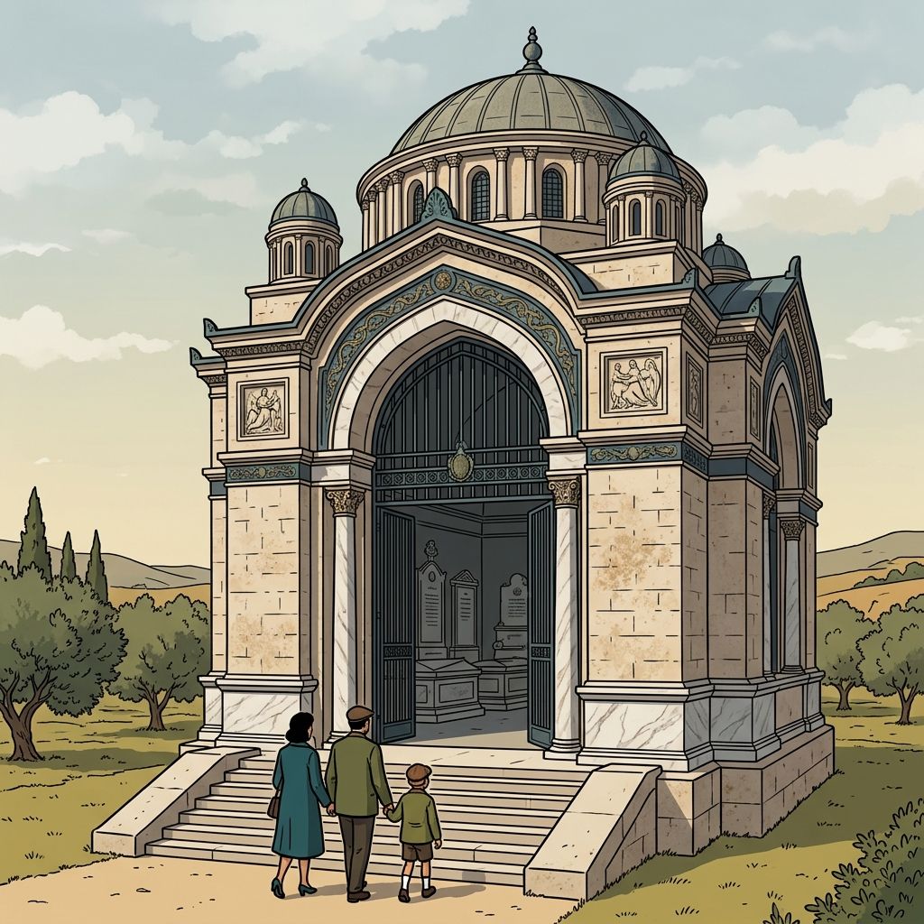 AI mnemonic illustration for the English word "mausoleum"