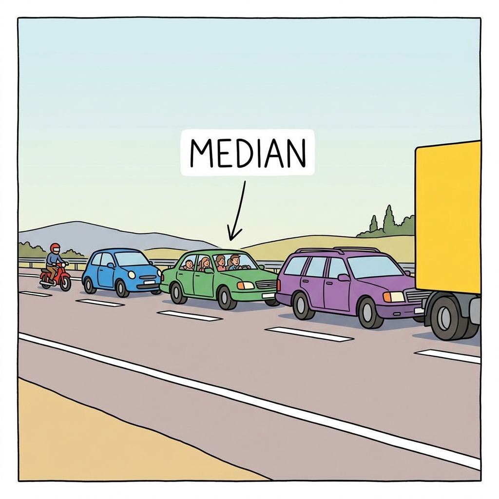 AI mnemonic illustration for the English word "median"