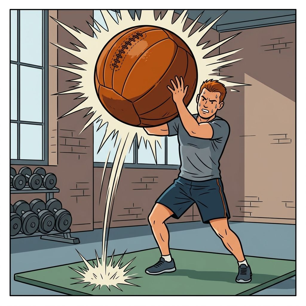 AI mnemonic illustration for the English word "medicine ball"