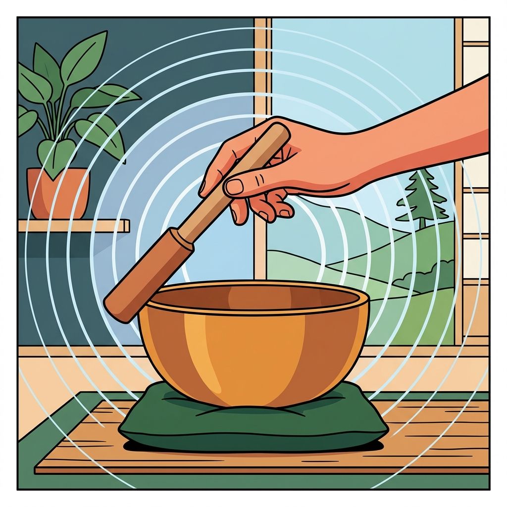 AI mnemonic illustration for the English word "meditation bell"