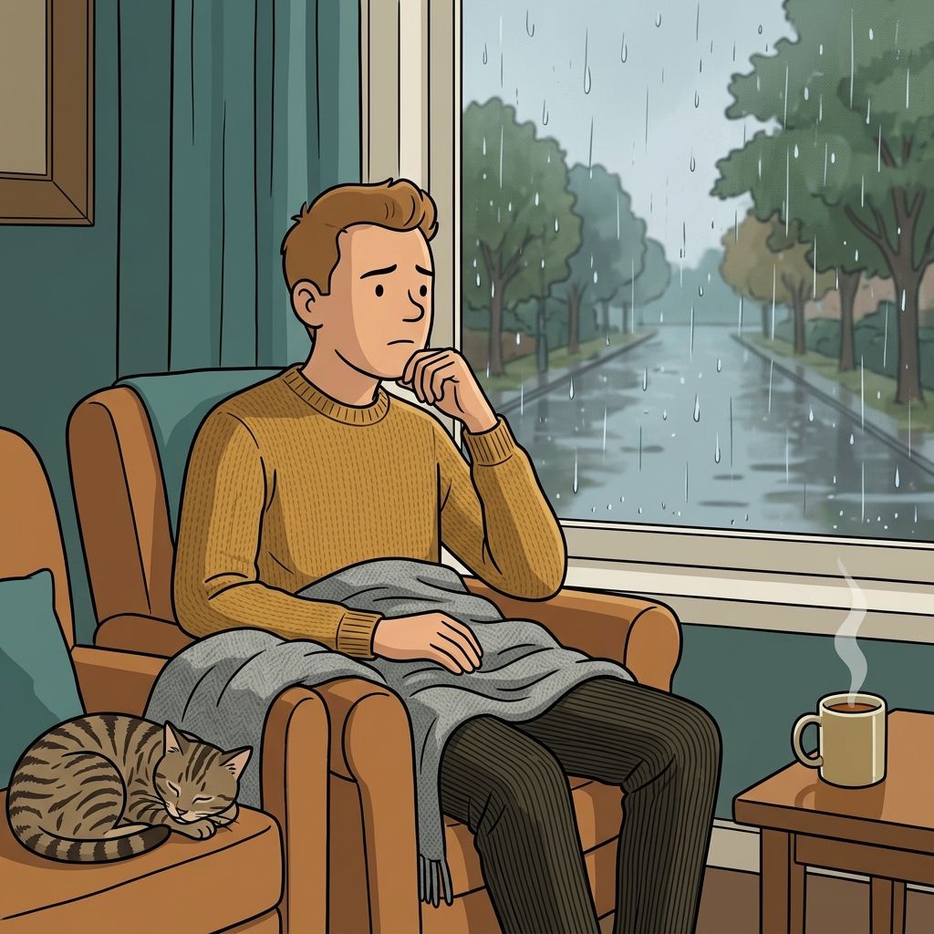 AI mnemonic illustration for the English word "melancholic"