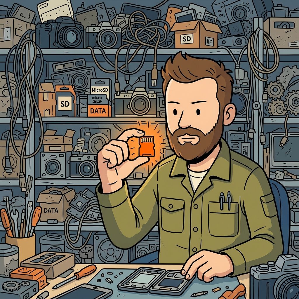 AI mnemonic illustration for the English word "memory card"
