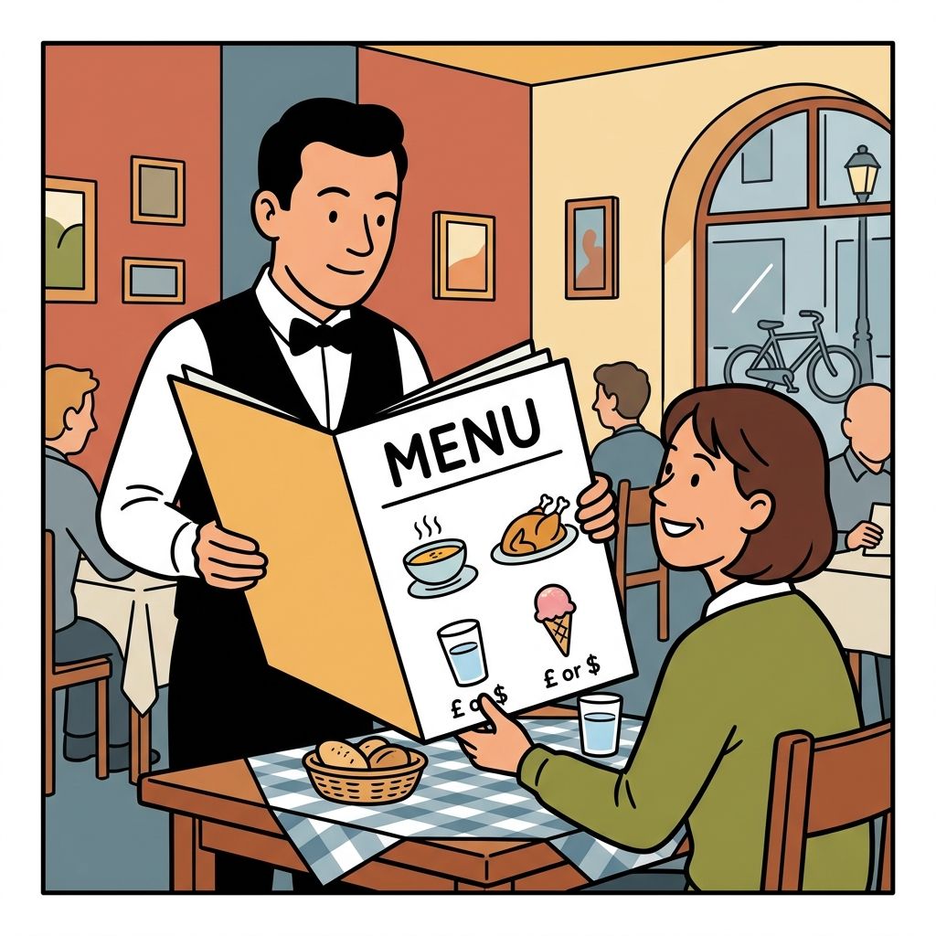 AI mnemonic illustration for the English word "menu"