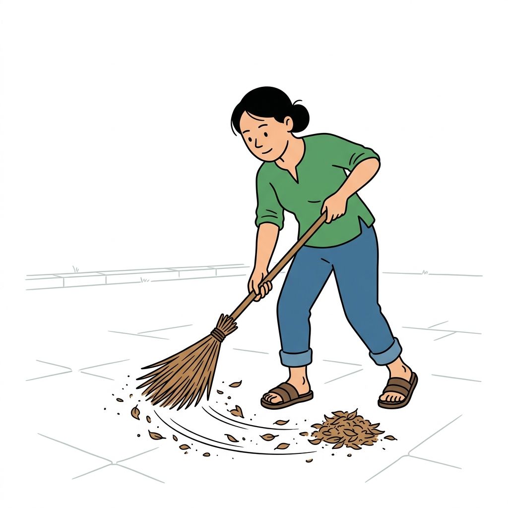 AI mnemonic illustration for the English word "menyapu"