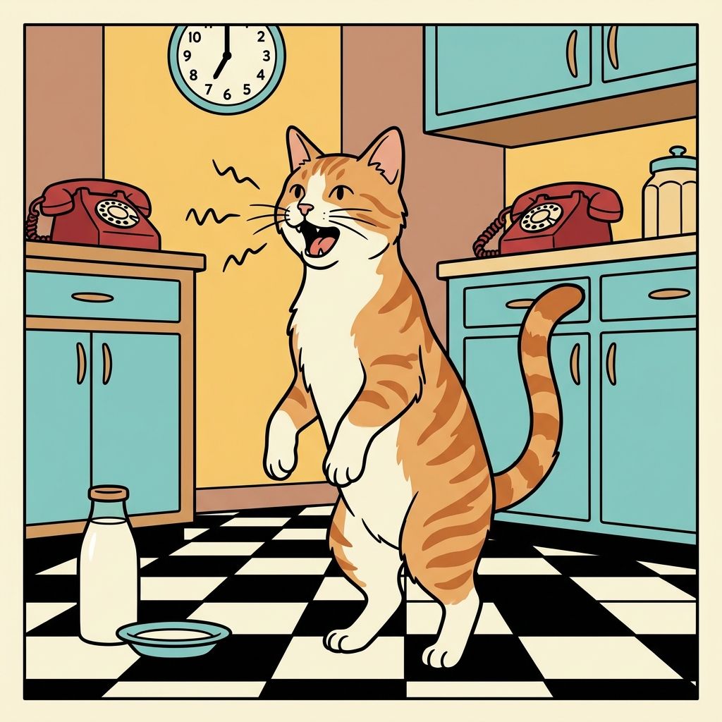 AI mnemonic illustration for the English word "meow"