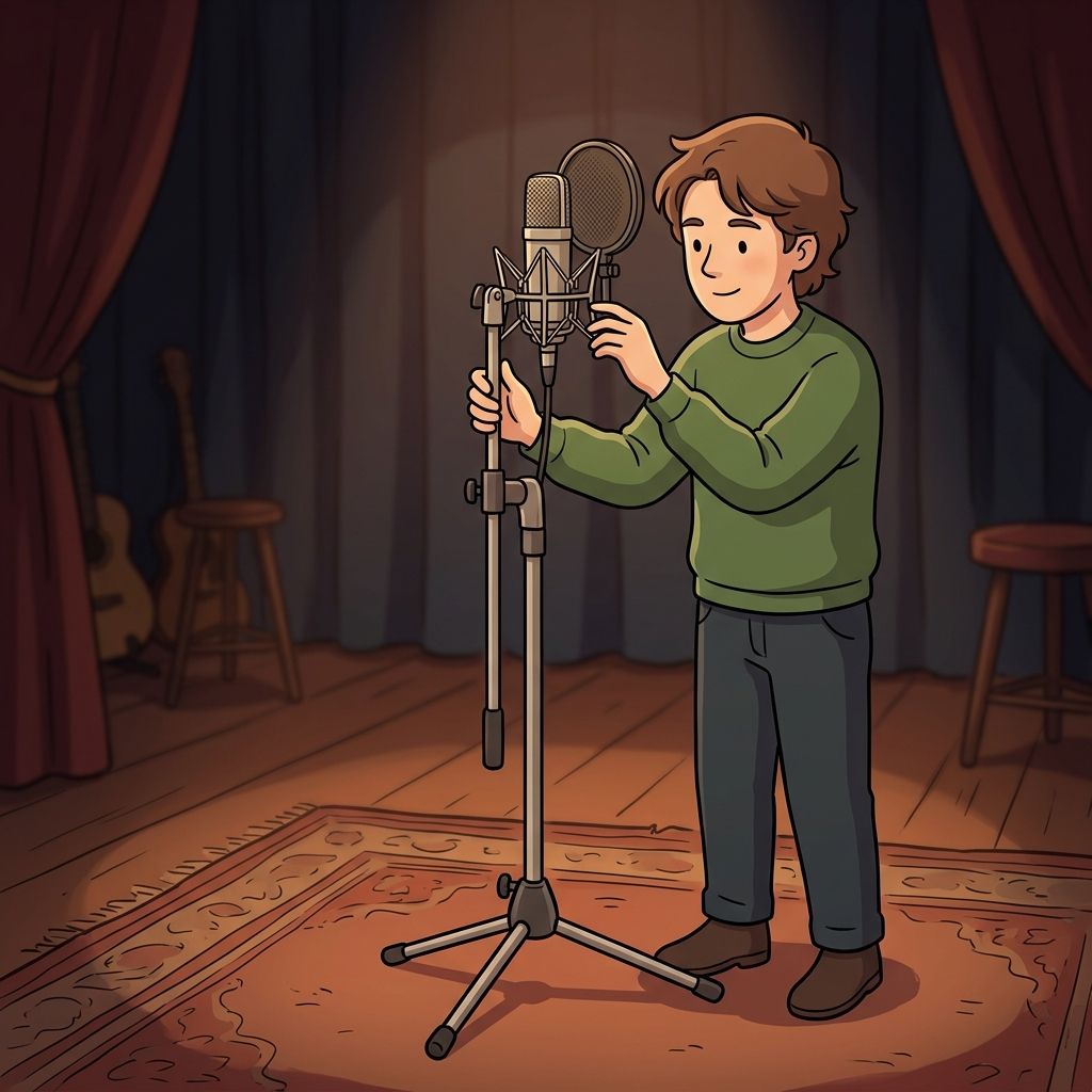 AI mnemonic illustration for the English word "mic stand"