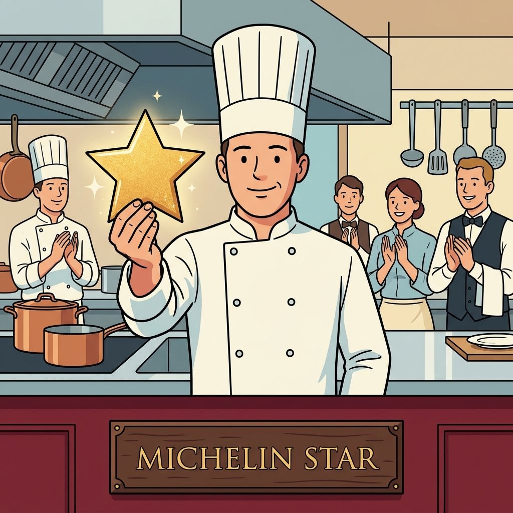 AI mnemonic illustration for the English word "Michelin star"