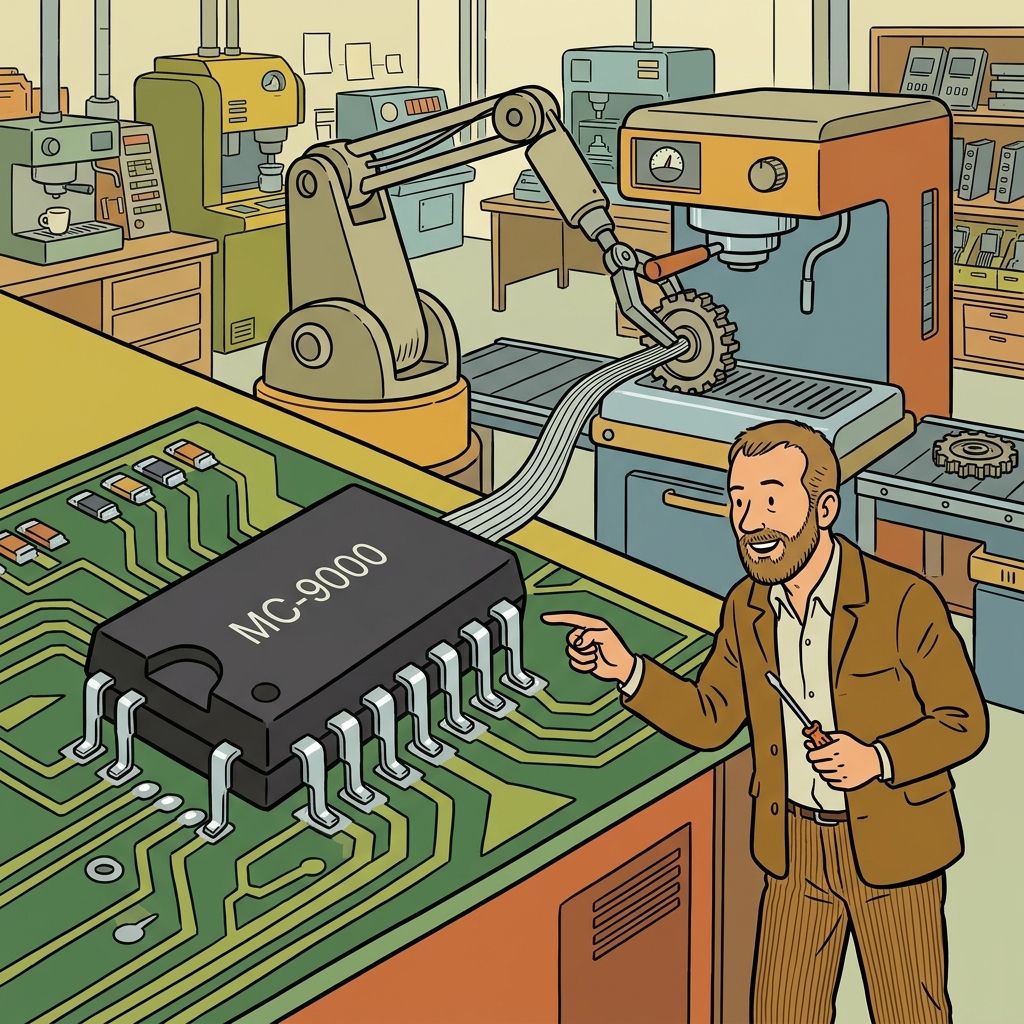 AI mnemonic illustration for the English word "microcontroller"