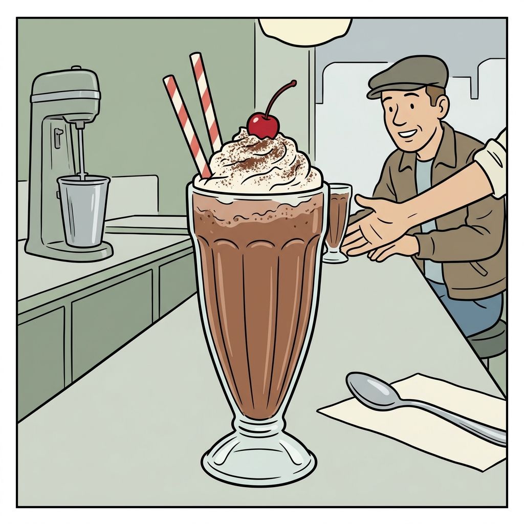 AI mnemonic illustration for the English word "milkshake"