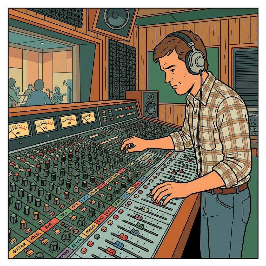 AI mnemonic illustration for the English word "mixing board"