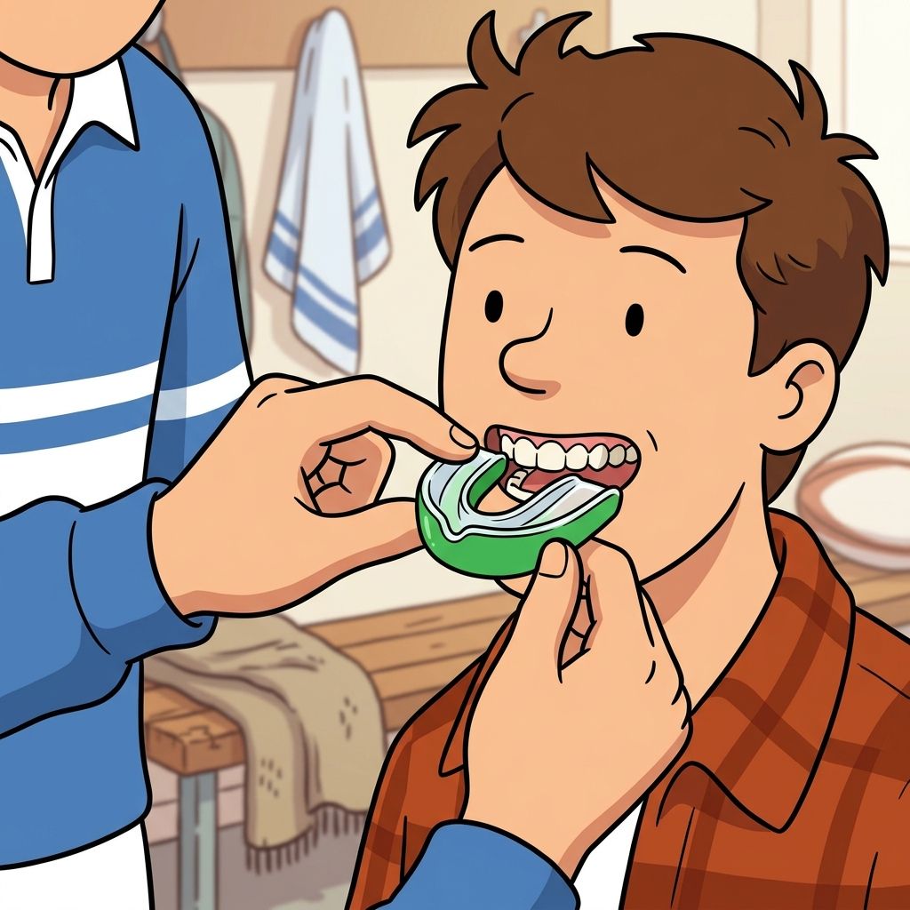 AI mnemonic illustration for the English word "mouthguard"