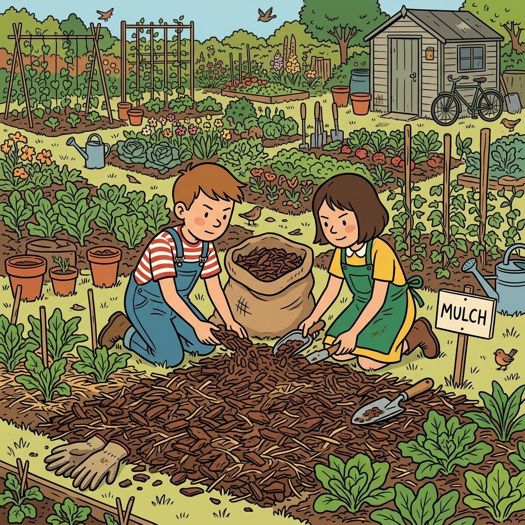 AI mnemonic illustration for the English word "mulch"