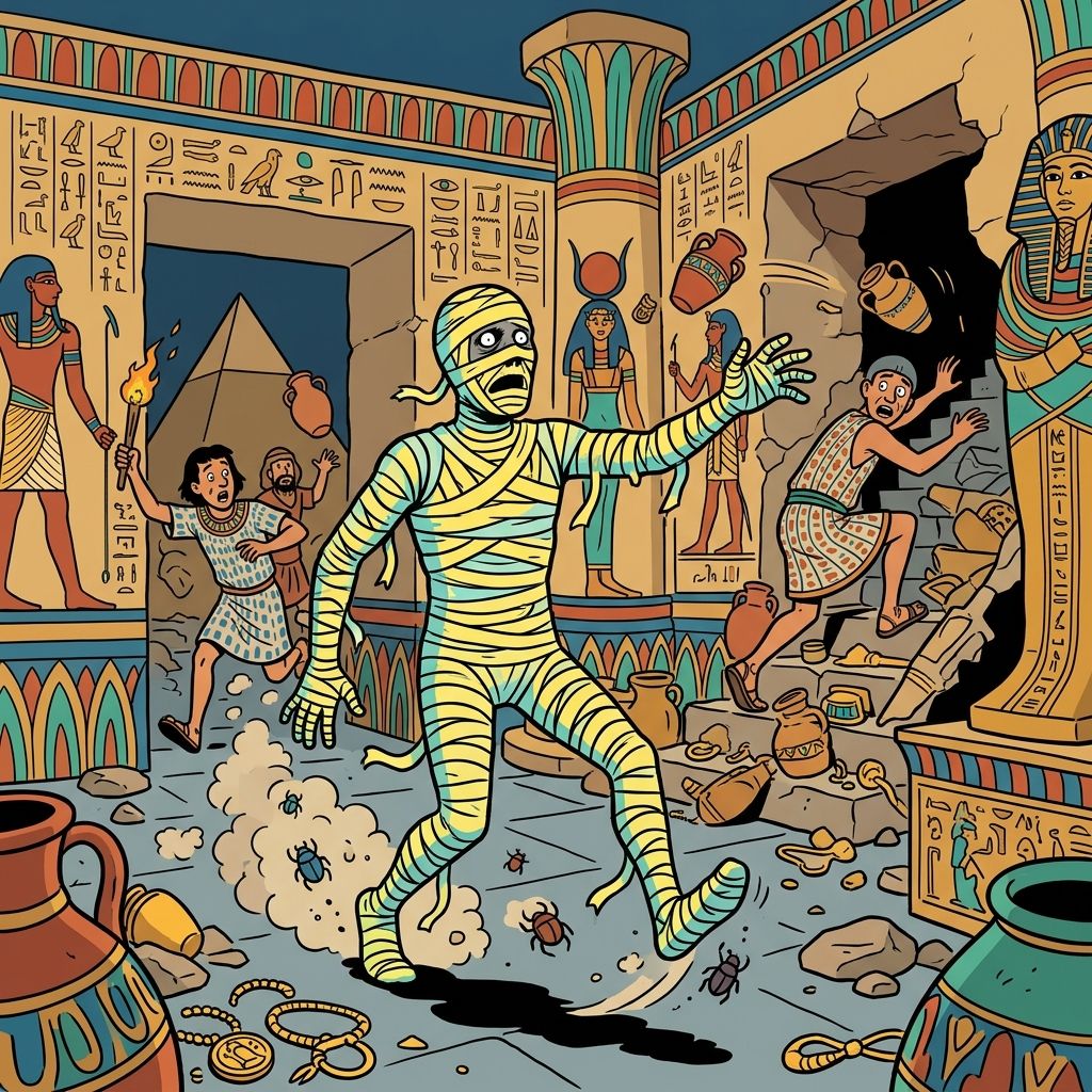 AI mnemonic illustration for the English word "mummy"
