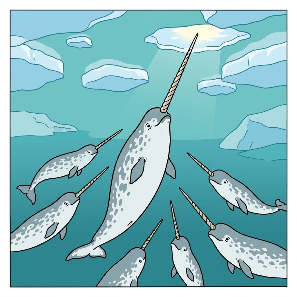 AI mnemonic illustration for the English word "narwhal"