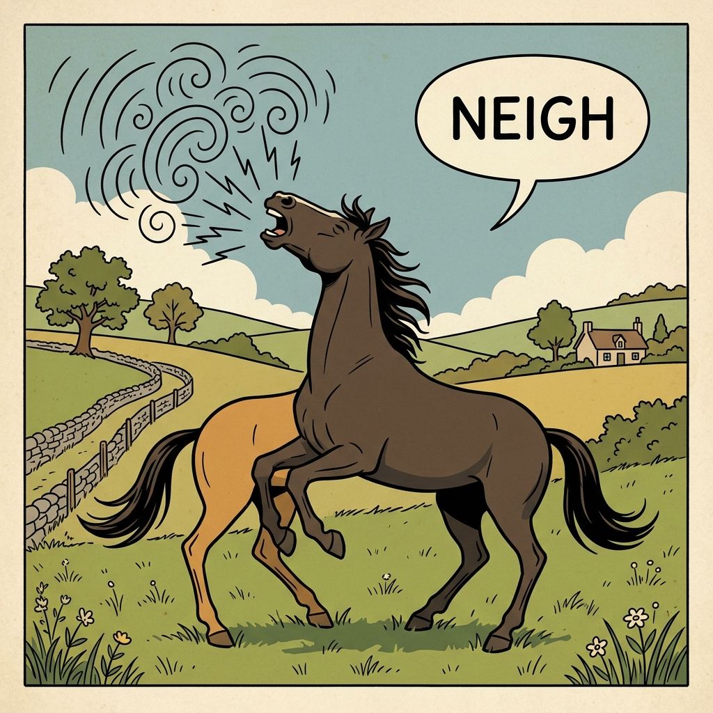AI mnemonic illustration for the English word "neigh"