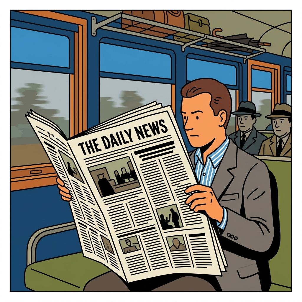 AI mnemonic illustration for the English word "newspaper"