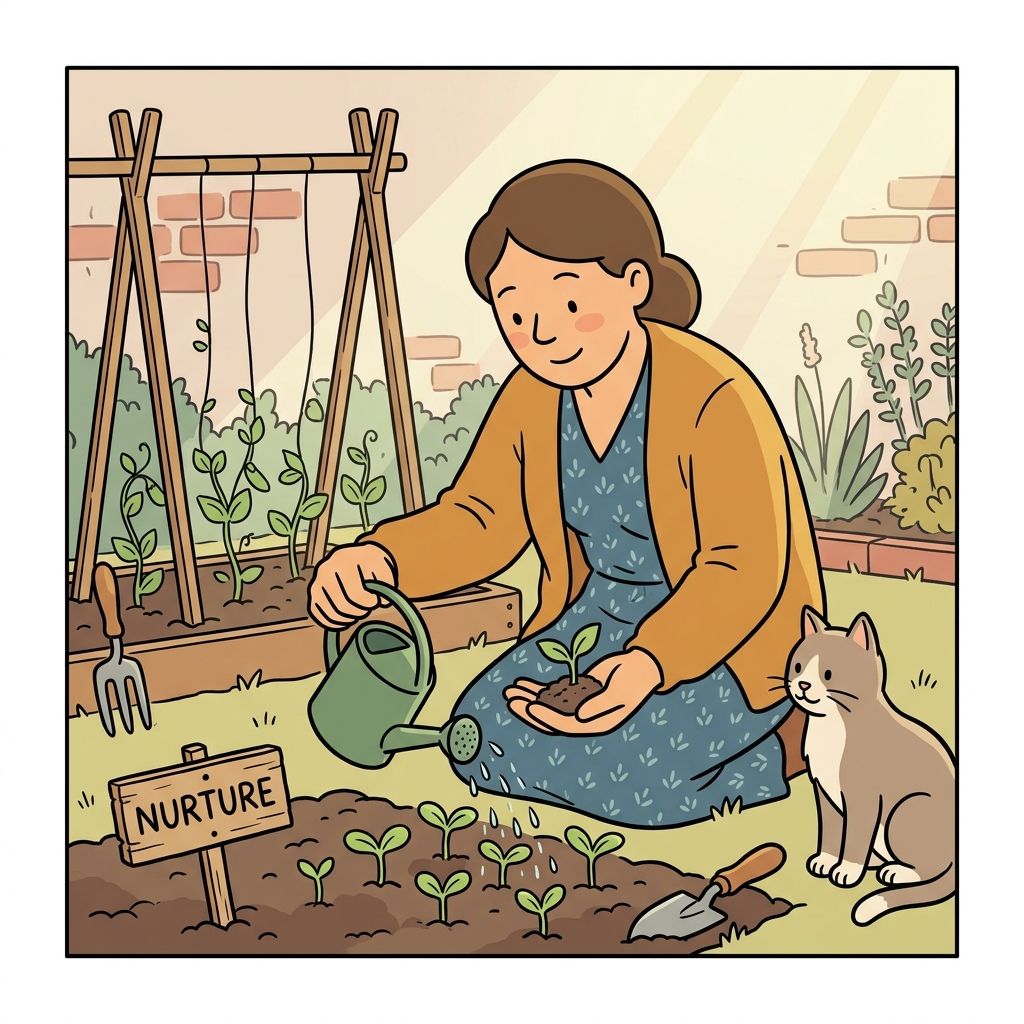 AI mnemonic illustration for the English word "nurture"