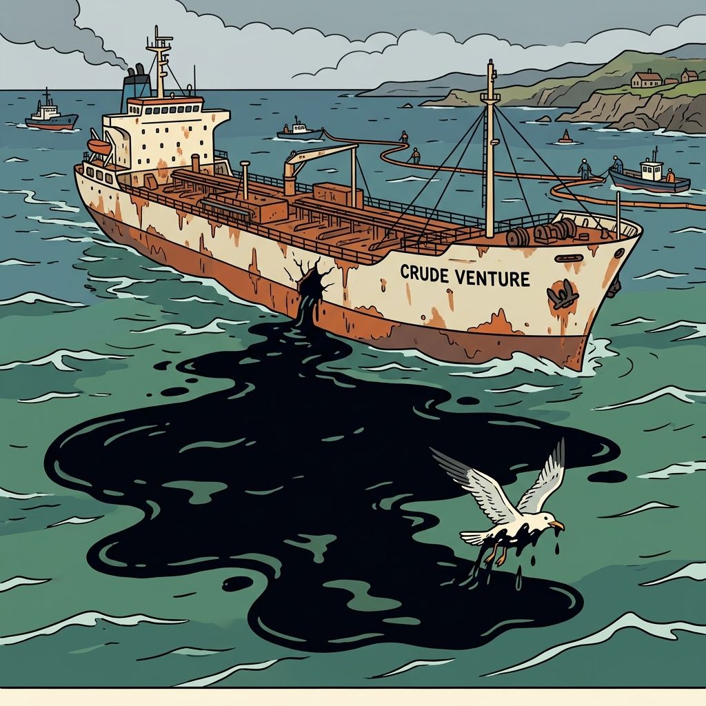 AI mnemonic illustration for the English word "oil spill"