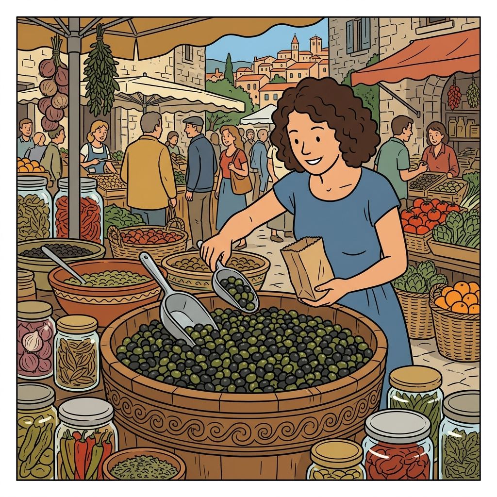 AI mnemonic illustration for the English word "olive"