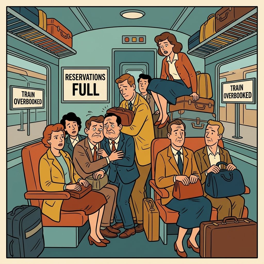 AI mnemonic illustration for the English word "overbooked"