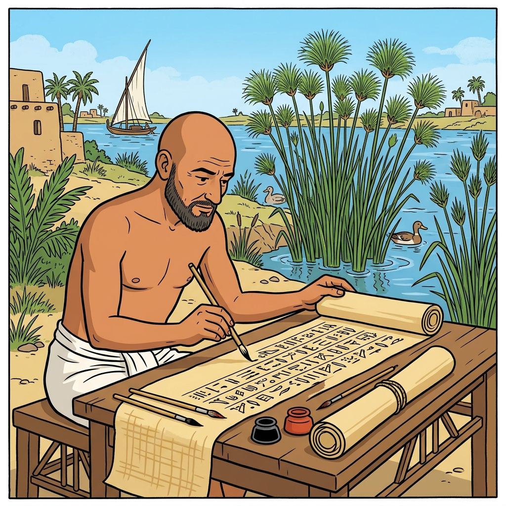 AI mnemonic illustration for the English word "papyrus"