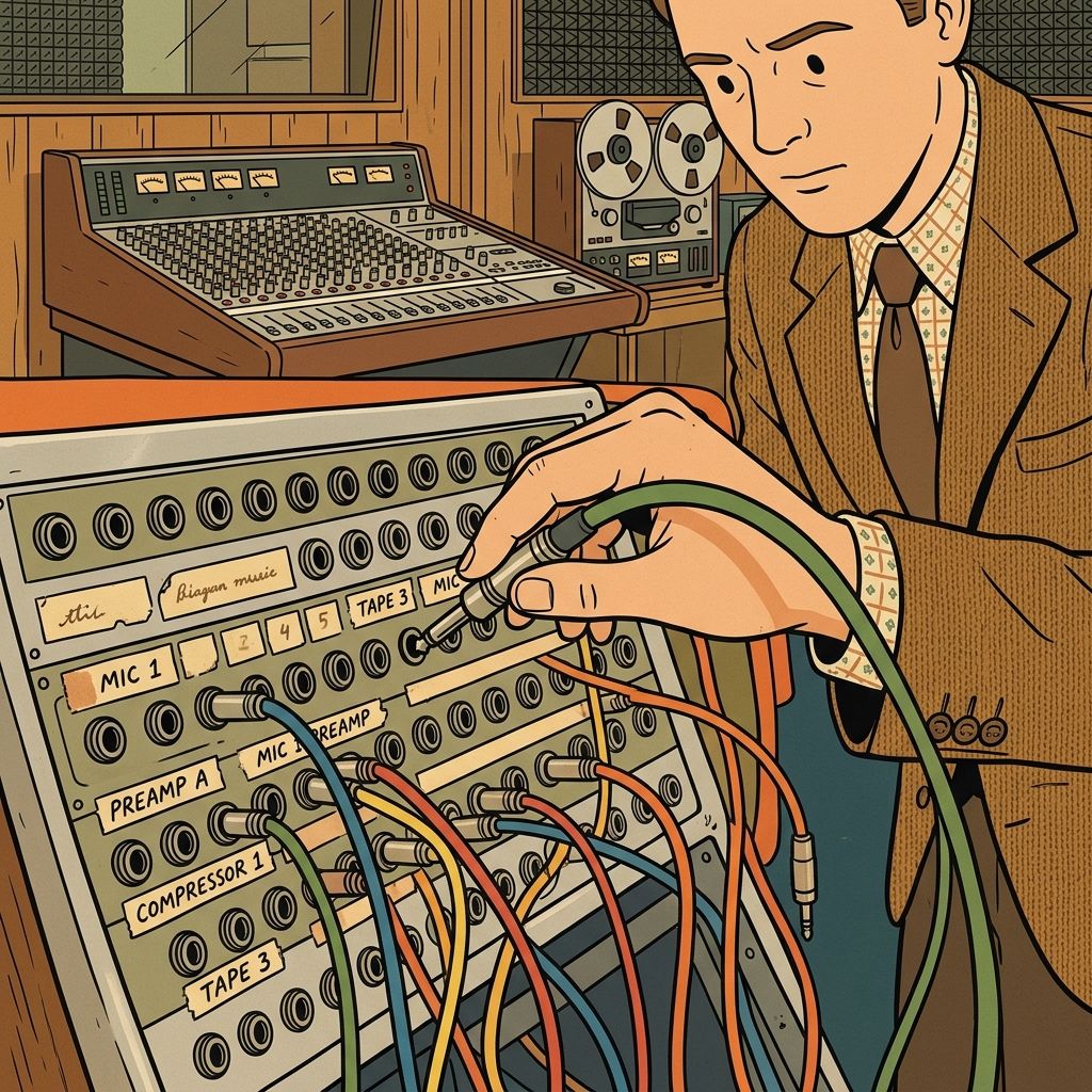 AI mnemonic illustration for the English word "patch bay"