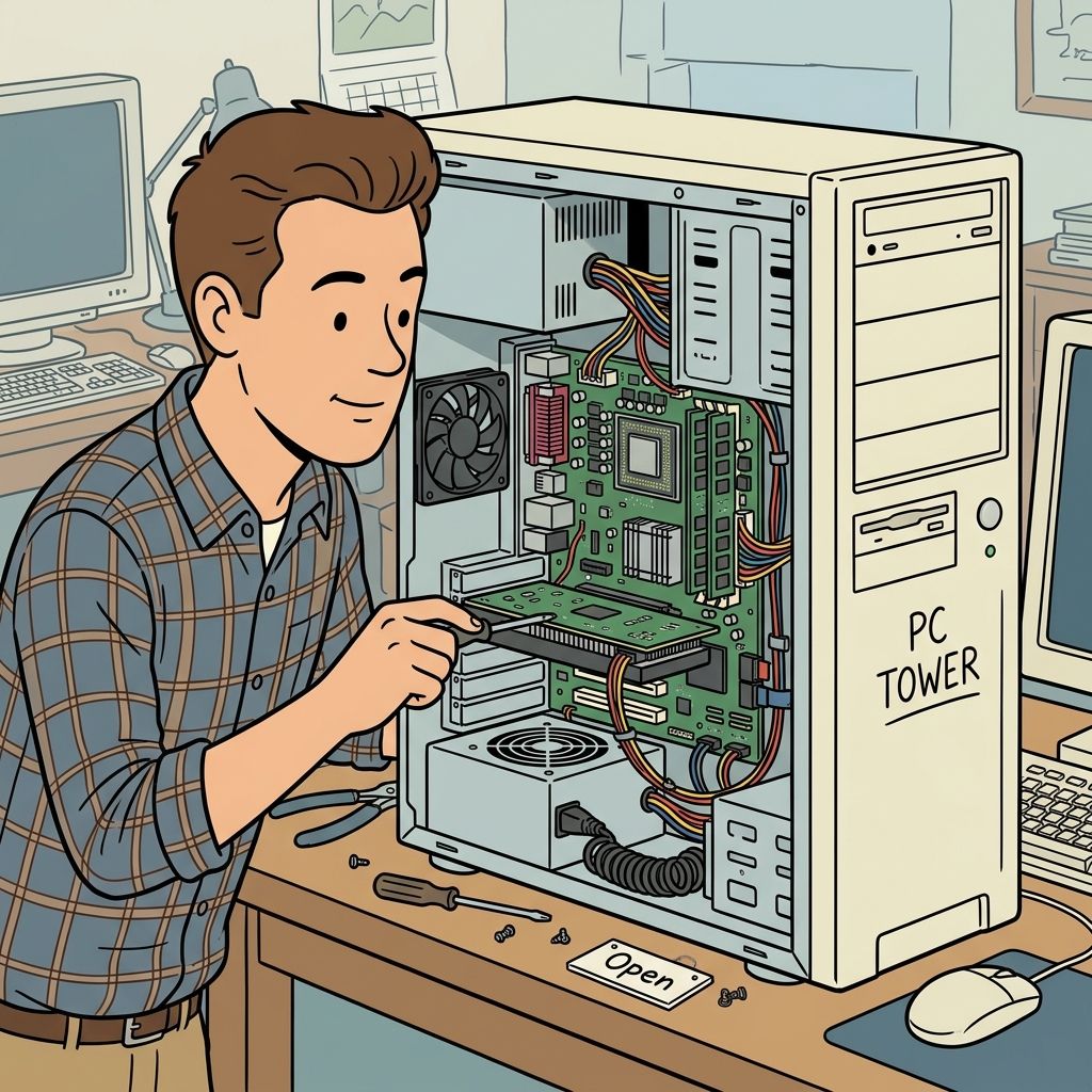 AI mnemonic illustration for the English word "PC tower"