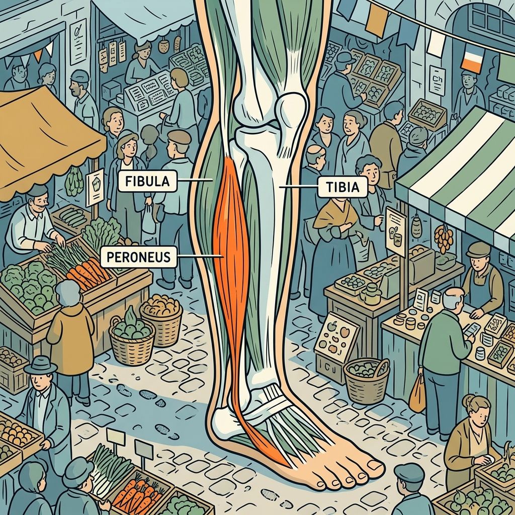 AI mnemonic illustration for the English word "peroneus"